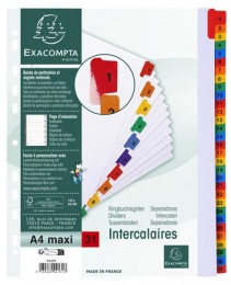 Regiszter, karton, A4+, 1-31, EXACOMPTA, fehér